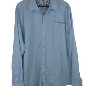 Guess Men's Shirt Size XXL Light Blue Floral Long Sleeve Button Down Top